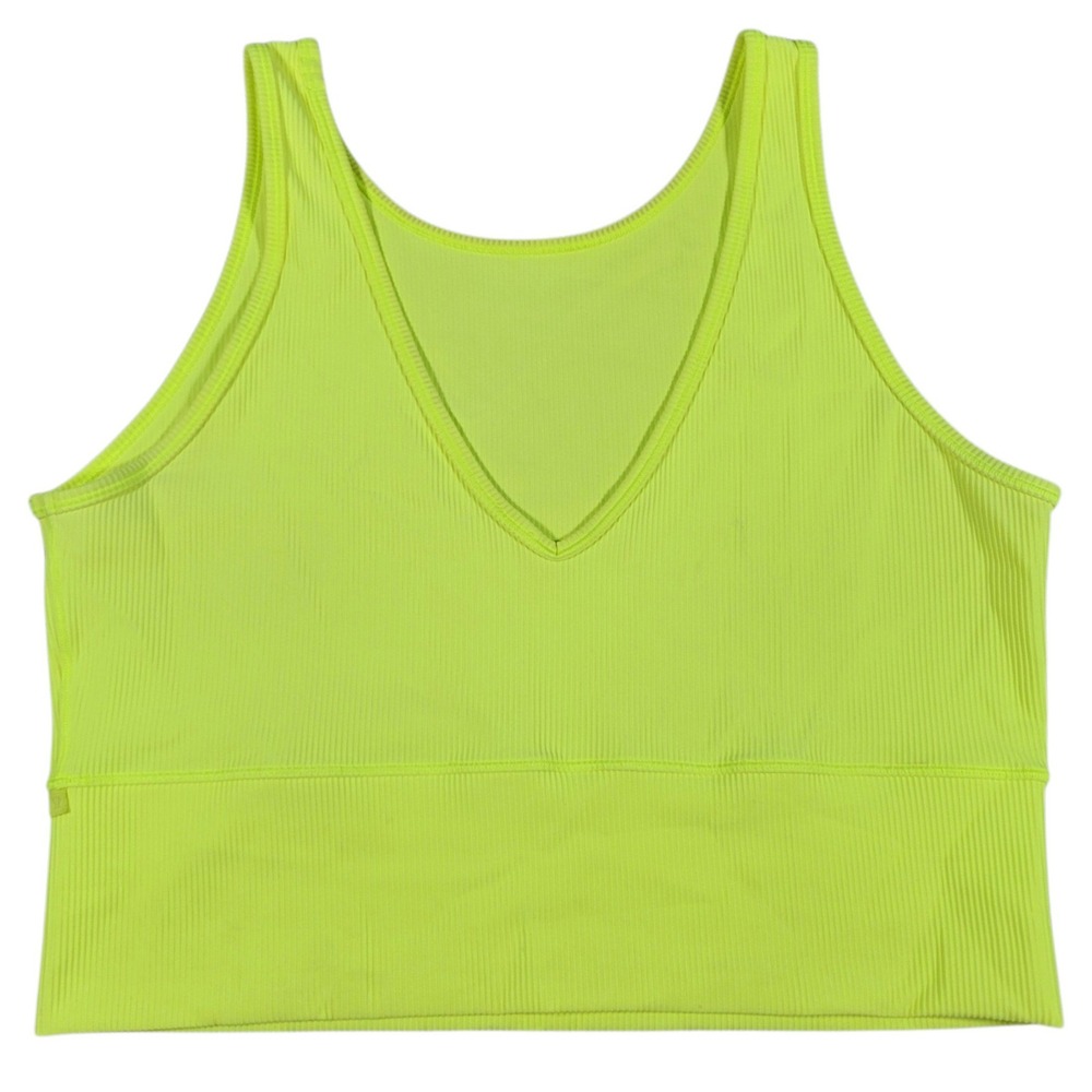 Lululemon Power Pivot Ribbed Tank Top Womens XL Yellow V-Neck Cropped Reversible
